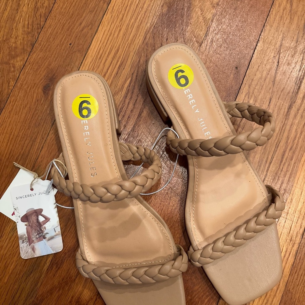 Sincerely Jules Tan Slide Sandals with Braided Detail